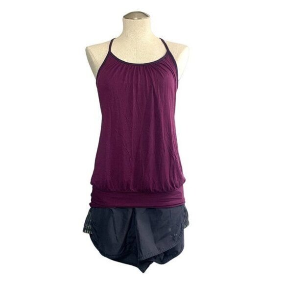 Lululemon No Limits Yoga Tank & Shelf Bra Plum/Hyper Stripe Plum Size 4/XXS - Picture 2 of 8